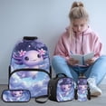 thumbnail image 2 of Yspwyqan Galaxy Axolotl Backpack Set for Girls, Purple Flower 4 Piece School Backpack Set with Lunch Box Pencil Case, 17 Inch Fashionable Bags for Elementary School, 2 of 7