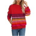 thumbnail image 2 of IUYRTFE Women's Colorful Striped Crew Neck Long Sleeve Sweatshirt – Relaxed Fit Casual Pullover for Fall, Winter, and Daily Wear, 2 of 6