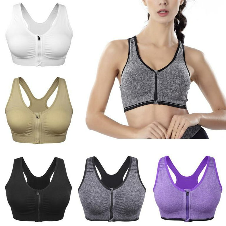 Zipper Front Closure Push Up Racerback Yoga Sports Bras for  Women,Comfortable Wirefree Post-Surgery Bra 