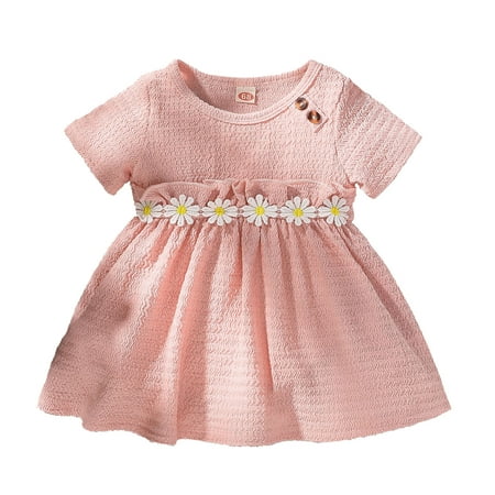 

Princess Dresses for Girls Short Sleeve Casual Dresses Floral Print Pink 80