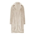 thumbnail image 5 of BADHUB Women's Fuzzy Fleece Lapel Open Front Long Cardigan Coat Faux Fur Warm Winter Outwear Jackets Beige M, 5 of 7