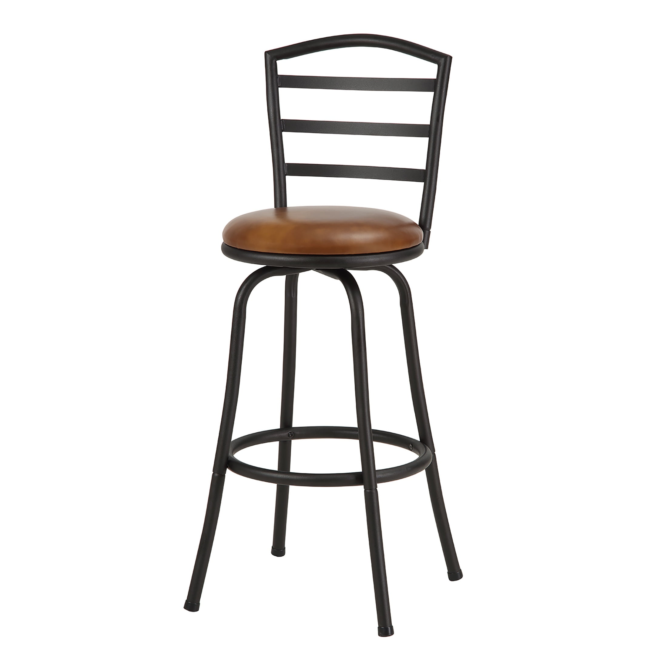 Mainstays 3 Pack Adjustable 24" or 29" Barstool, Black Metal and Camel Faux Leather Seat