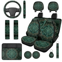 Uorisanigo Mandala Flower 14 Pack Car Accessories Set with Cars Seat Covers Auto Steering Wheel Accessories and Seat Belt Pads Cars Headrest Cover Armrest Cover Soft Fashion Fit for Car SUV