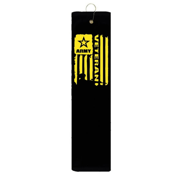 Army Distressed Flag Veteran Military Tri-fold Golf Towel With Grommet & Hook Father's Day Club Ball Tee Golfing Gift Birthday 15" x 18"