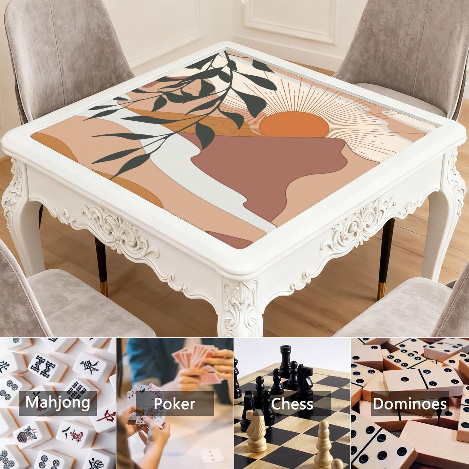 Decorative Boho Pattern Extra Large Anti-Slip Mahjong Mat 31.5x31.5 Inch Rubber Surface with Noise Reduction for Board Games and Game Room Decor