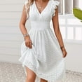 thumbnail image 5 of Women'S 2025Eyelet Lace Embroidery Smocked Waist Party Dress Flutter Sleeve A Line Midi Long Sun Dress White M, 5 of 8
