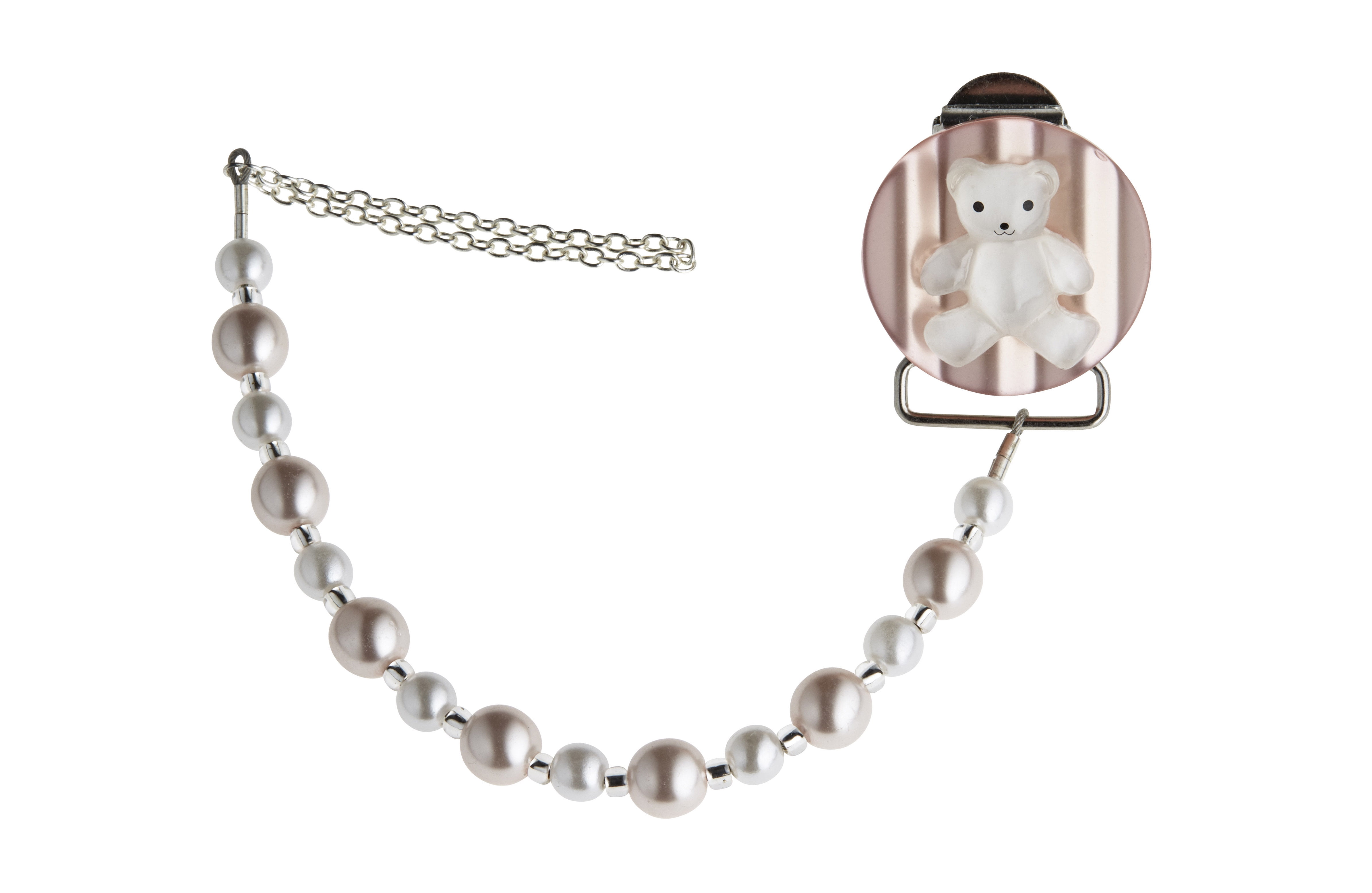 Teddy Bear with Simulated Pearls Pacifier Clip