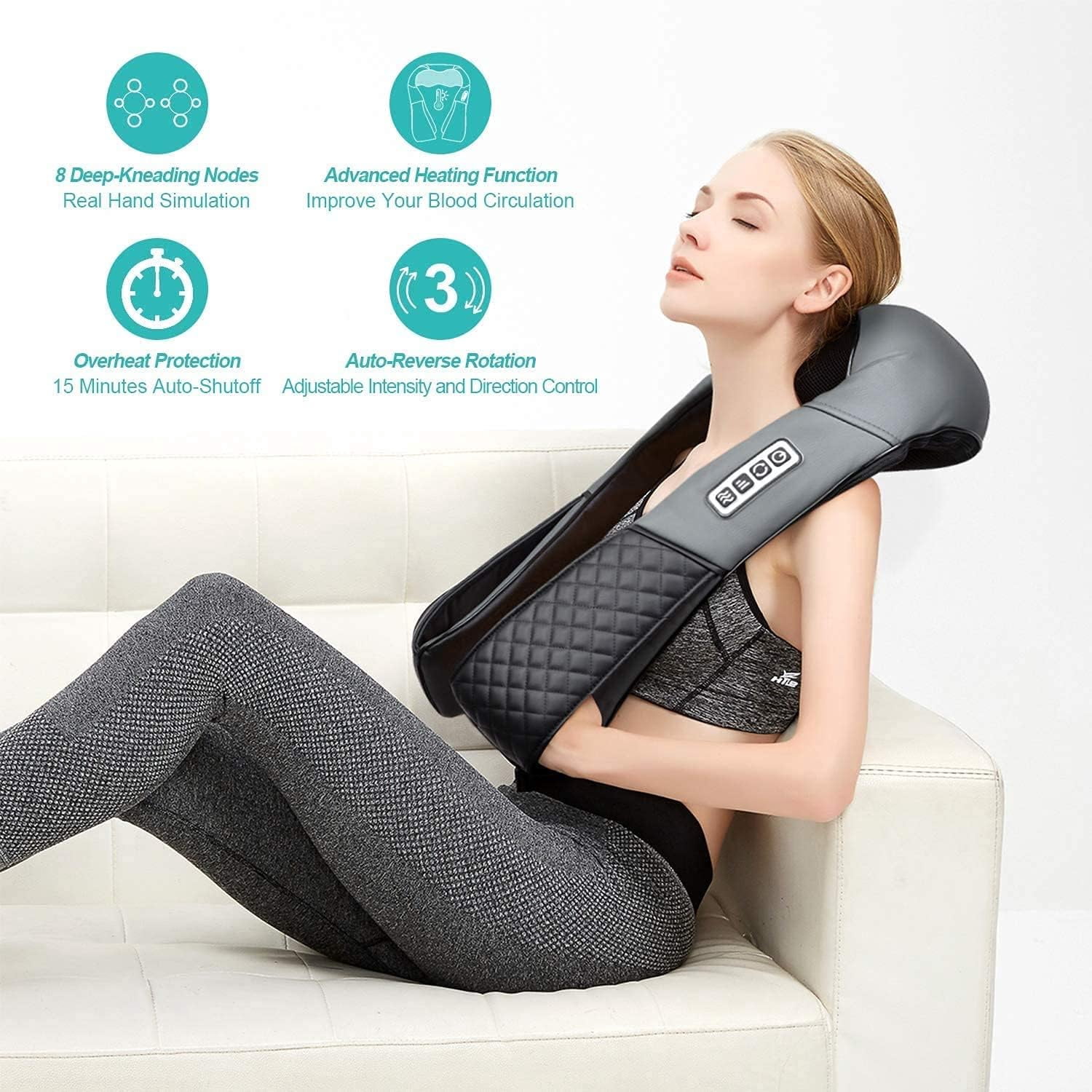 Medcursor Neck Shoulder Massager, Electric Shiatsu Back Massager, Portable Deep Tissue 3D Kneading Pillow for Muscle Pain Relief, Home, Office, Car Use