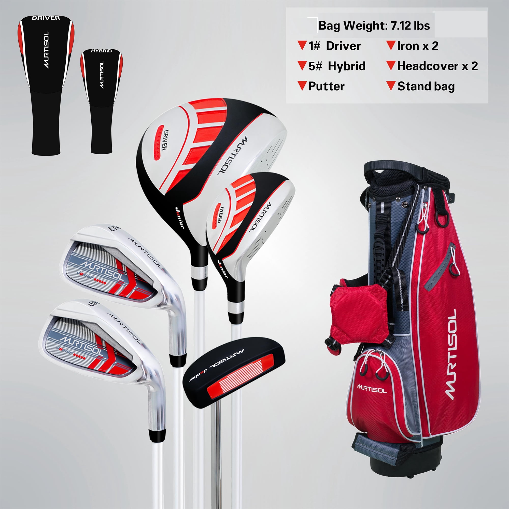 Segmart Golf Junior Golf Clubs Set, Kids Right-Hand Golf Club Sets for 9-12, Outdoor Complete Golf Club Sets with Stand & Bag, Red