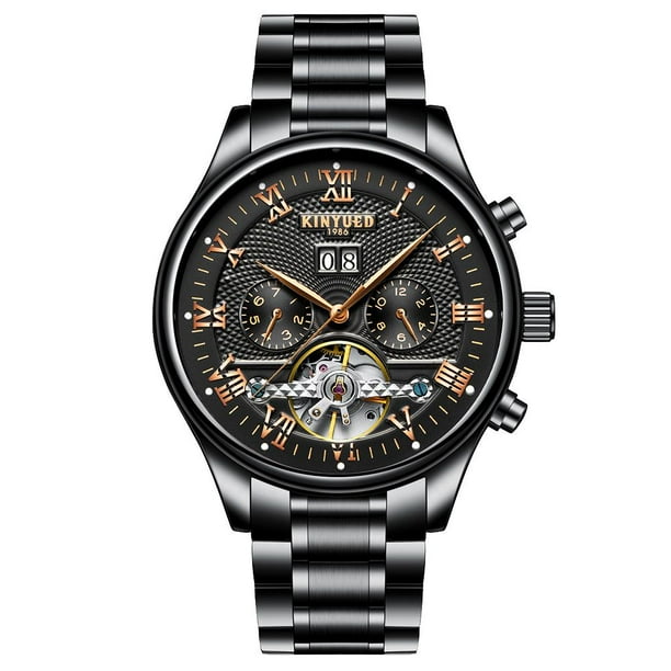 Relojes mecánicos automáticos de acero inoxidable para hombres Reloj analógico a prueba de agua Negro Sunnimix Relojes mecánicos de los hombres