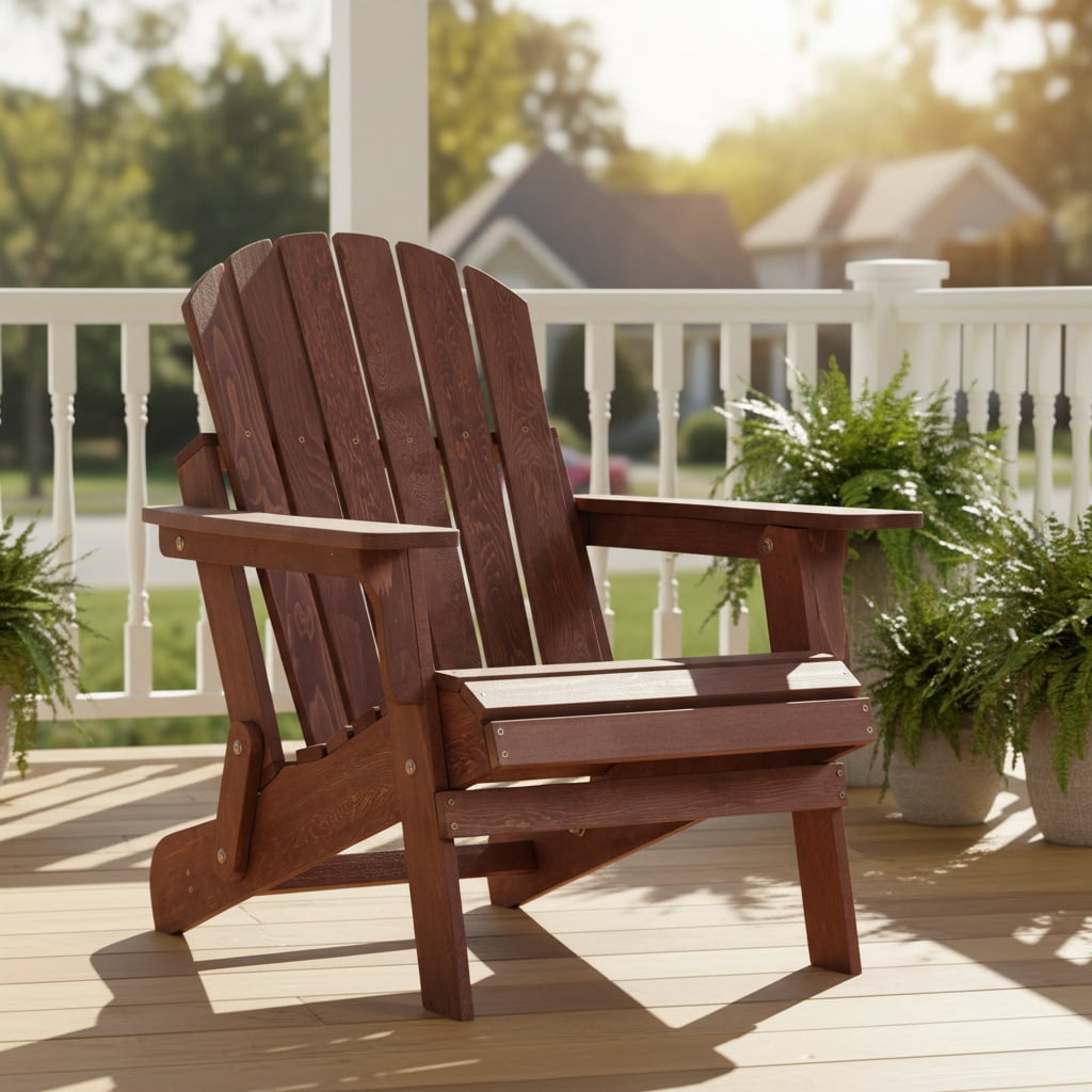Oversize Wooden Outdoor Folding Adirondack Chair with Pre-Assembled BackRest & Seat Board, Wood Patio Chair for Garden Backyard Porch Pool Deck Firepit