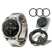 Garmin D2 Mach 1 Smartwatch with Vented Titanium Bracelet Bundle with Portable Charger Stand and USB Cable, and 9H 47mm Tempered Glass Screen Protector Film (3 Items)