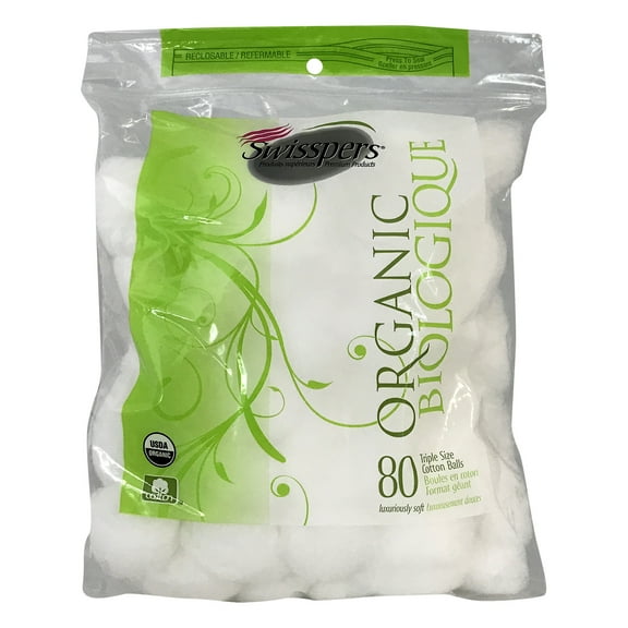 Swisspers Organic Triple Size Cotton Balls, 80 count