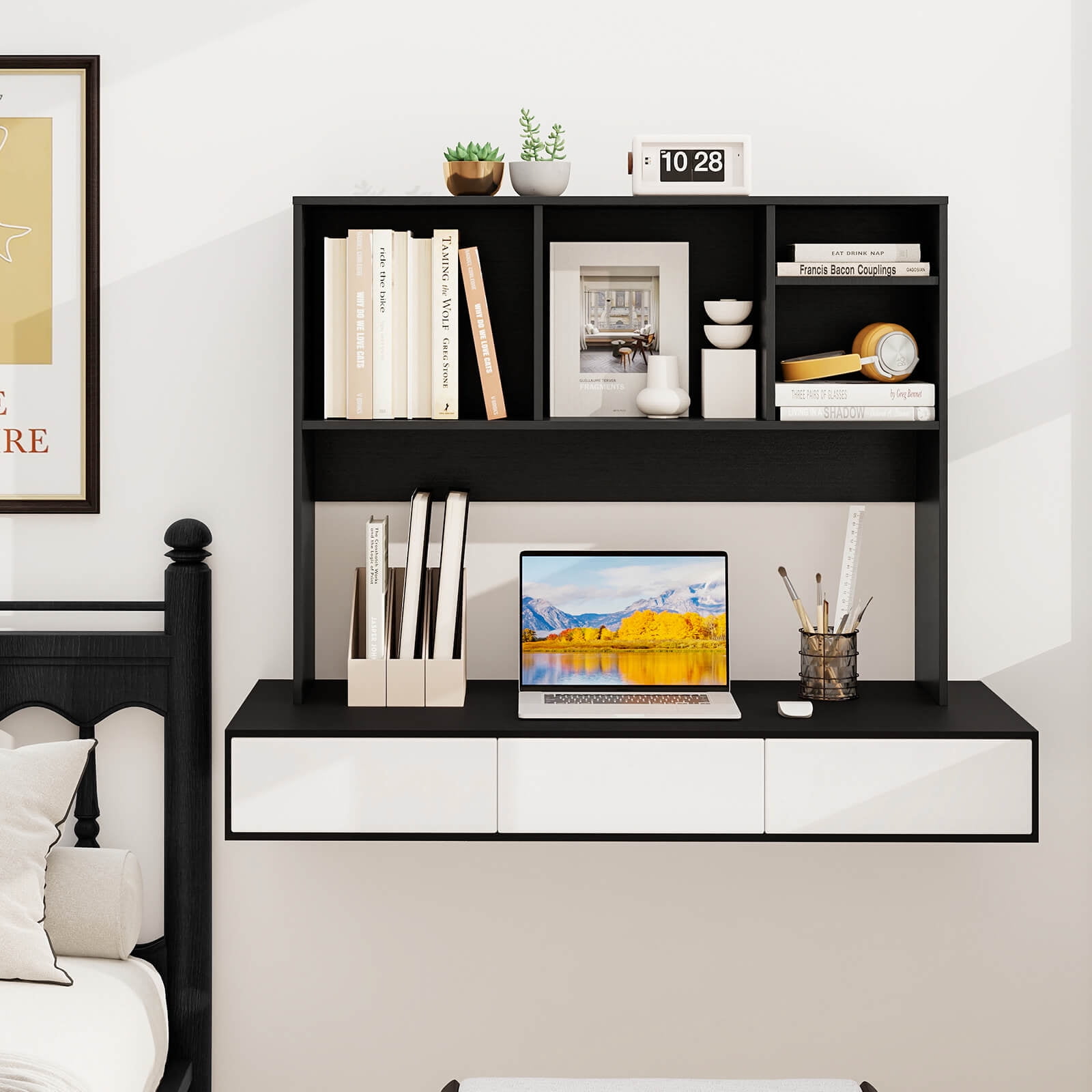 Costway Computer Desktop Bookcase Countertop Storage Bookshelf Organizer with 4 Cubbies Black