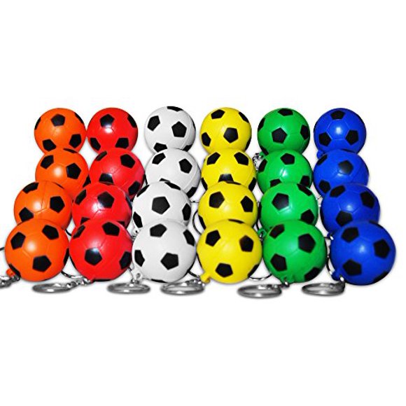 Novel Merk 24 Multi-Color Soccer Sports Ball Keychains Pack Includes Red, White, Yellow, Orange, Green, & Blue for Kids Party Favors & School Carnival