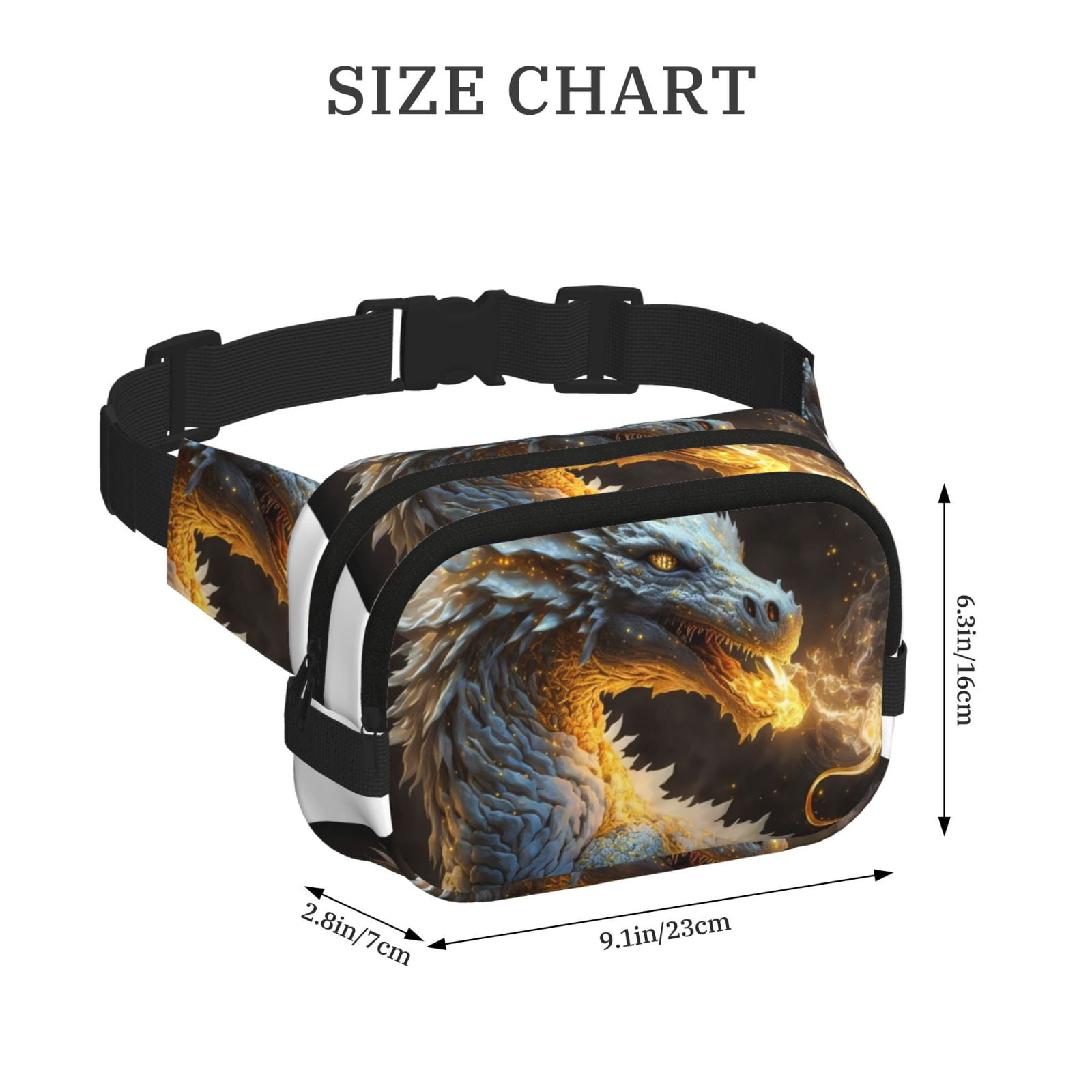 Hirioo Golden White Fire Dragon for Double Layer Waist Bag Adjustable Fanny Pack For Travel Running Hiking