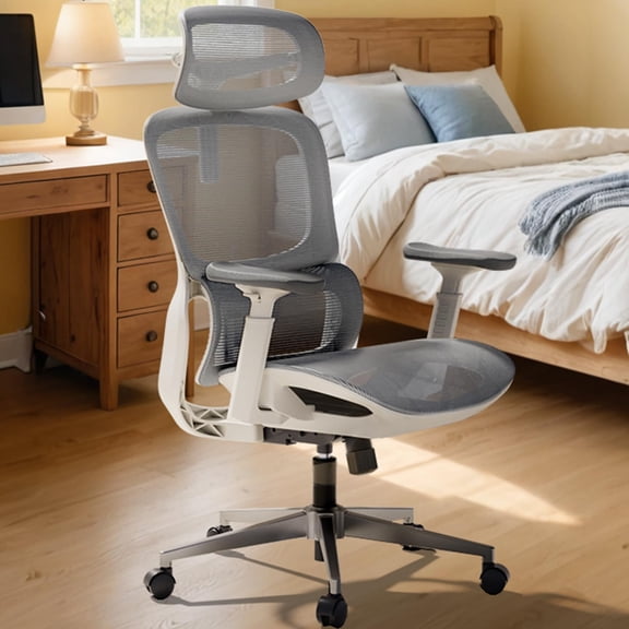 Hbada P2 Ergonomic Office Chair, Office Chair with 3D Lumbar Support, Mesh Chair with 3D 360° Rotation Arms, 3D Headrest & Comfortable Seat, 135° Stepless Tilt Function, White