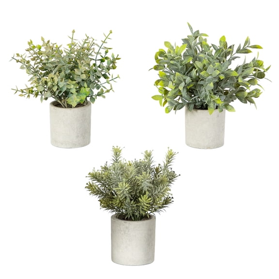 8in. Artificial Mini Eucalyptus Potted Plants - Set of 3