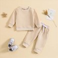 thumbnail image 2 of TOWED22 Toddler Baby Boy Girl Fall Winter Outfit Checkered Patchwork Long Sleeve Sweatshirt Pullover Tops Jogger Pants 2Pcs Clothes Set Size:12-18 M,Color:Beige, 2 of 6