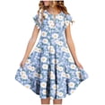 thumbnail image 5 of Gelikeya Dresses for Girls 10-12 Spring Summer Cute Crewneck Floral Dress Tween Beach Boho Graphic Short Sleeve Dress Kids X18 Sky Blue, 10-11 Years, 5 of 5