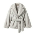 thumbnail image 3 of Women's Faux Fur Cardigan Coat, Belted Open Front Jacket, Plush Lined Outerwear, Thickened Long Sleeve Coat, Fashionable Winter Coat with Tie Waist, Warm Fleece Lined Coat White XXL, 3 of 3