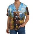 thumbnail image 1 of Balery Snowy Mountain Photography Bear Camisa Casual de Manga Corta con Botones para Hombre, Texturizada, Estilo Cubano, para Playa, Verano-X-Large, 1 of 5