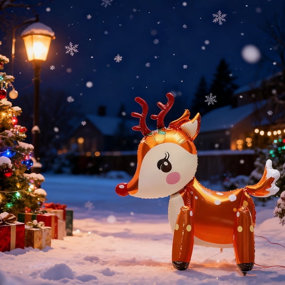 Hohaski Festive Reindeer Foil Balloons with Gifts 22.44 In Inflatable Christmas Decoration Holiday Party