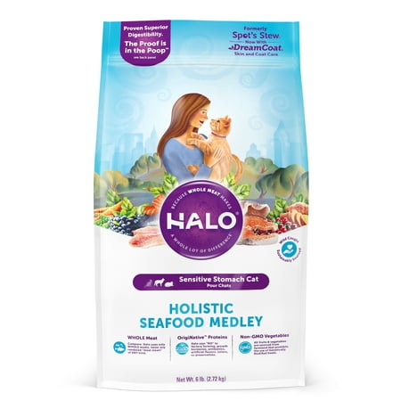 Halo Natural Dry Cat Food, Sensitive Stomach Seafood Medley, 6-Pound