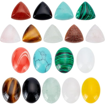 18 Styles Oval Triangle Flatback Gemstone Cabochons Natural Synthetic Gemstone Cabochons Healing Quartz Chakra Stone for Jewelry Craft Making