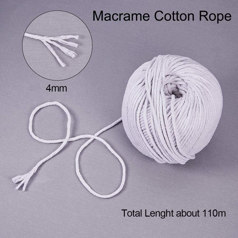 1Roll Macrame Cotton Cord Twisted Cotton Rope for Wall Hanging Plant Hangers Crafts and Wedding Decorations Floral White 4mm 120.29 yards(110m)/roll
