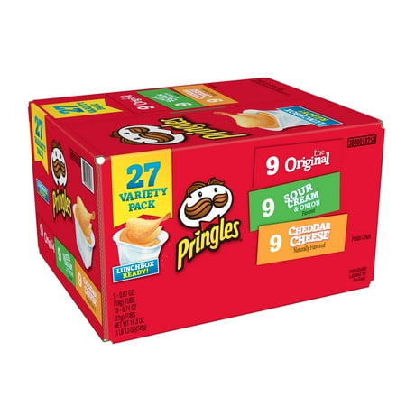 Gourmet Cheese Crisps - Pringles Variety Pack Original, Sour Cream & Onion and Cheddar Cheese Potato Crisps Chips, 19.3 Oz., 27 Count