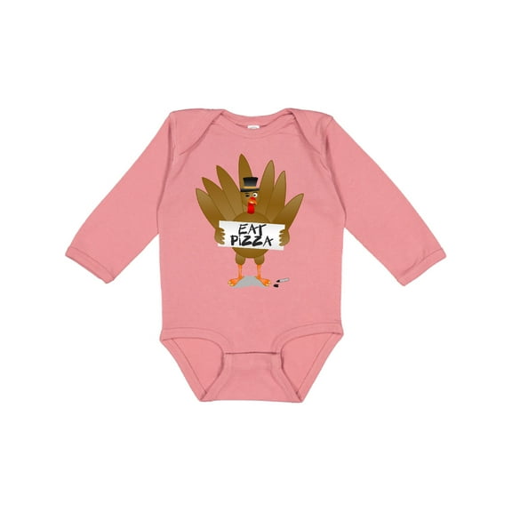 Inktastic Turkey Holding a Sign Says Eat Pizza Boys or Girls Long Sleeve Baby Bodysuit