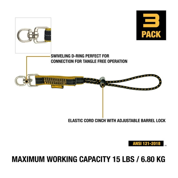 Dewalt Elastic Tool Attachment With Swiveling D Ring 3Pk