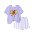 thumbnail image 5 of LvhaoGJOB Little Kids Girls T-Shirt and Shorts Outfit Set, Beige - large yellow bow graphic, notebook print with pink bow, 5 of 6