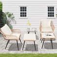 thumbnail image 5 of Ainfox 5 Pieces Patio Bistro Furniture Set on Sale,Outdoor Wicker Rattan Chat Conversation Set,Square Coffee Table,Yellow/Beige, 5 of 6