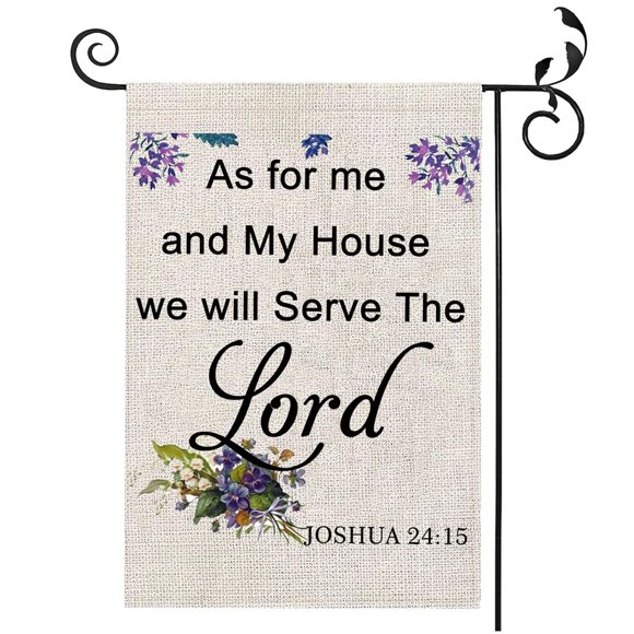 shiyou-Religious Garden Flag Joshua 24:15 Bible Verse Home Decor As for Me and My House Christian House Garden Yard Flag Thanksgiving Christmas Easter Faith Gift Home Blessing Gifts (beige)