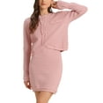 thumbnail image 4 of INSPIRE CHIC 2 Piece Suit for Women's Stretch Sweater Short Jacket and Skirt Casual Sets L Pink, 4 of 5