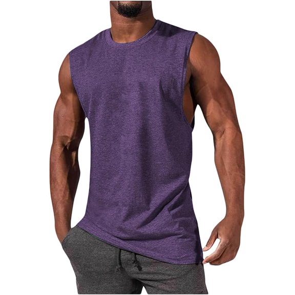 Mens Tank Tops Summer Sleeveless Muscle Shirts Cotton Running Beach Loose Fit Tee Shirts Muscle Basic Vacation Tops