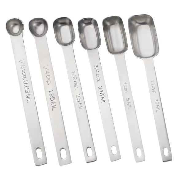 Stainless Steel Narrow Measuring Spoons, Heavy Duty Metal Measuring Spoons with Long Handle and Engraved Measurements - style:style2