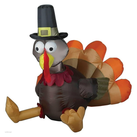 Turkey Wearing Pilgrim Hat Inflatable Airblown Yard Decoration, 3-Feet Tall