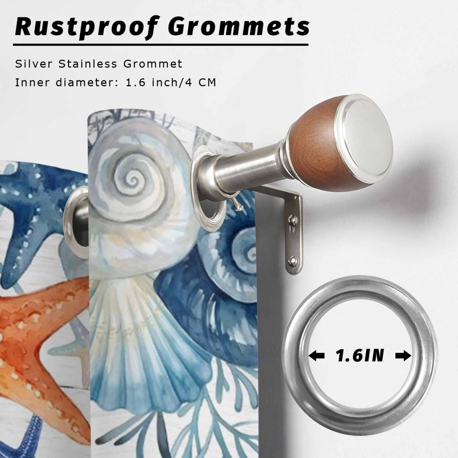 Summer Sea Shell Outdoor Curtains for Patio, Nautical Ocean Watercolor Starfish Coral Wood Grain Sunshade Privacy Drapes Grommet Waterproof Outside Curtains for Porch Balcony 54"x 108", 1 Panel
