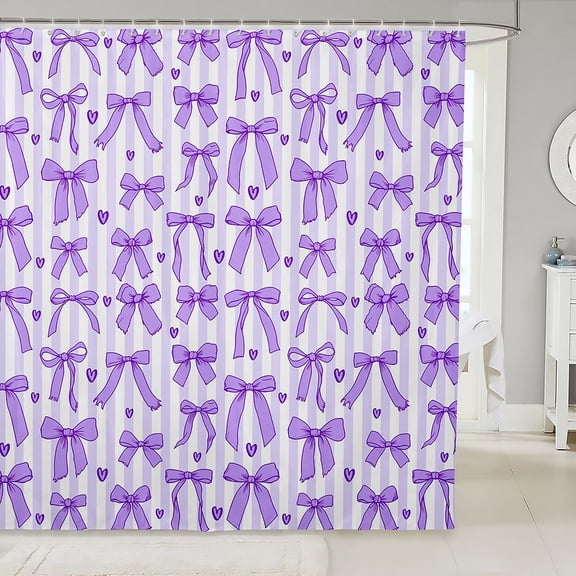 Manfei Cute Purple Bowtie Shower Curtain 72Wx72L,Fashion Bowknot Heart Print Bathroom Curtain