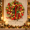 thumbnail image 5 of 24 Inch Lighted Christmas Wreath with Red Berries, Pine Cones, Gold Stars and Red Green Ribbon, Battery Operated Holiday Front Door Decor, 5 of 9
