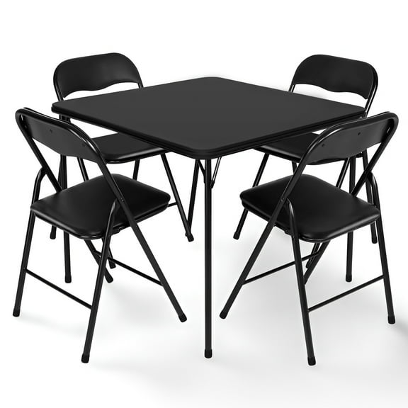 Peakform 5 Piece Folding Vinyl Tables and Chairs for Home Use, Black