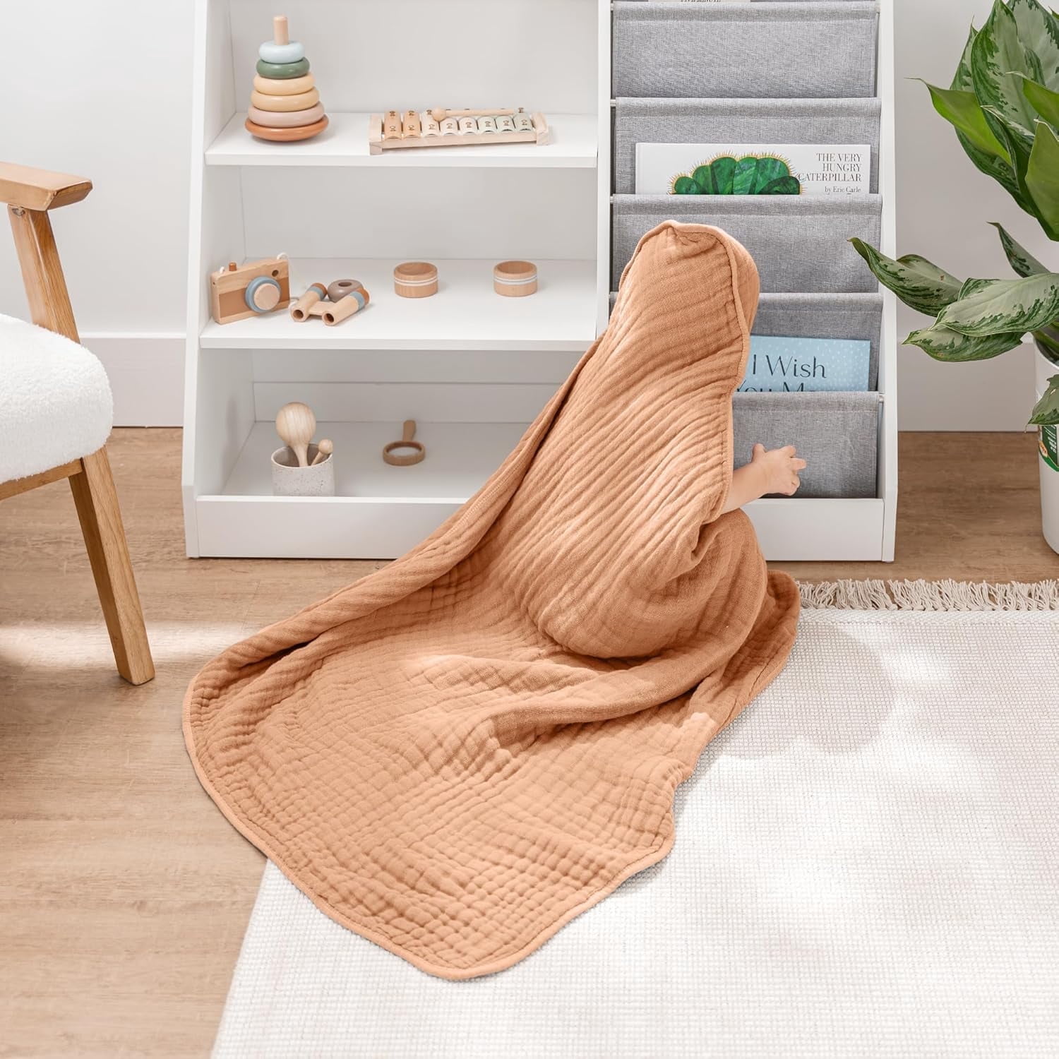 Comfy Cubs Hooded Baby Towels 2-Pack, Large 32" x 32" - 6 Layer, 100% Muslin Cotton, Caramel