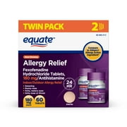 Equate Fexofenadine Hydrochloride Tablets, 180 mg, Antihistamine, 2x30 Count