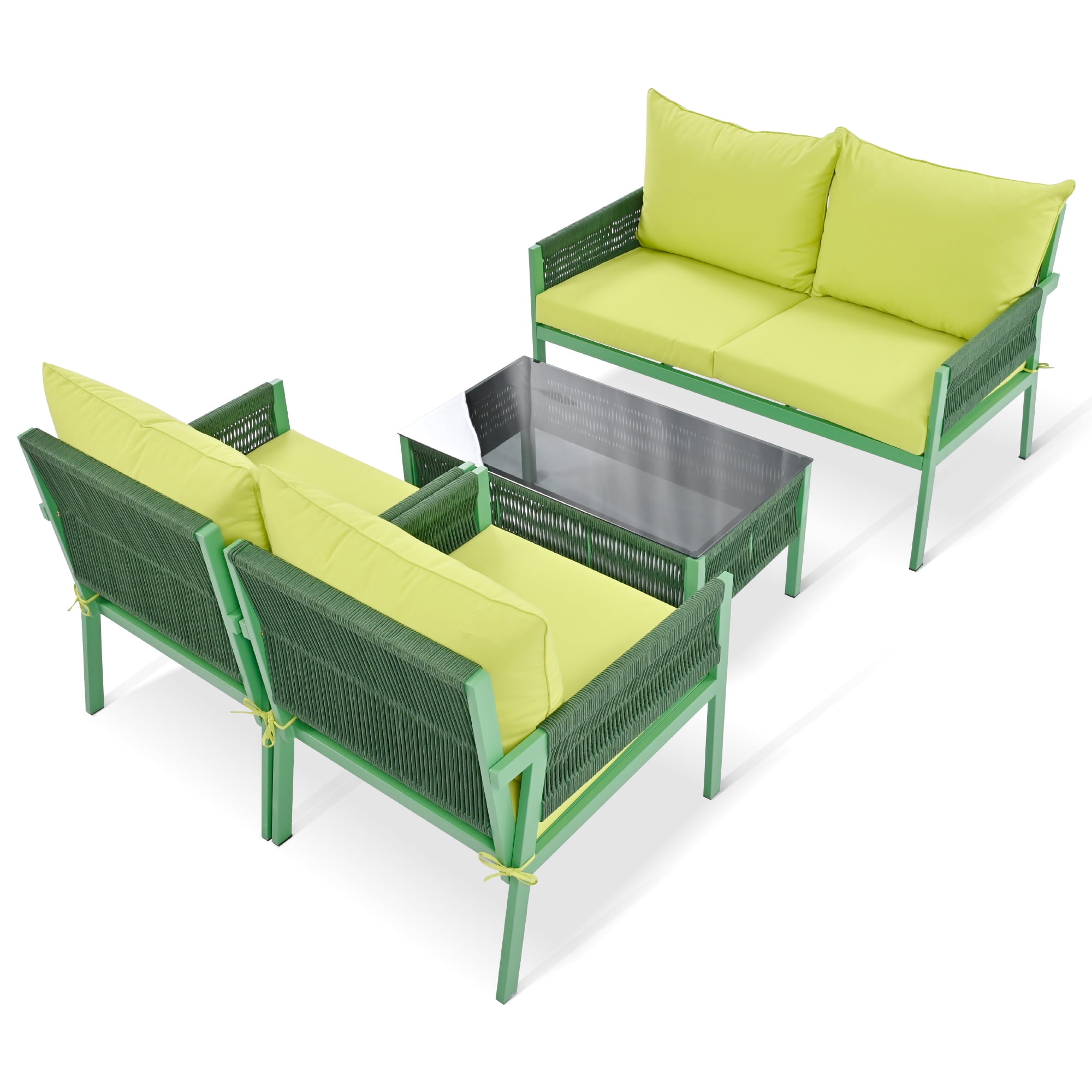 Aimee Lii 4-Pieces Patio Furniture Set, Patio Conversation Set with Tempered Glass Table and Thick Cushion, Outdoor Furniture for Backyard Porch Balcony (Fluorescent Yellow & Green) Aimee Lii 4-Pieces Patio Furniture Set, Patio Conversation Set with Tempered Glass Table and Thick Cushion, Outdoor Furniture for Backyard Porch Balcony (Fluorescent Yellow & Green)