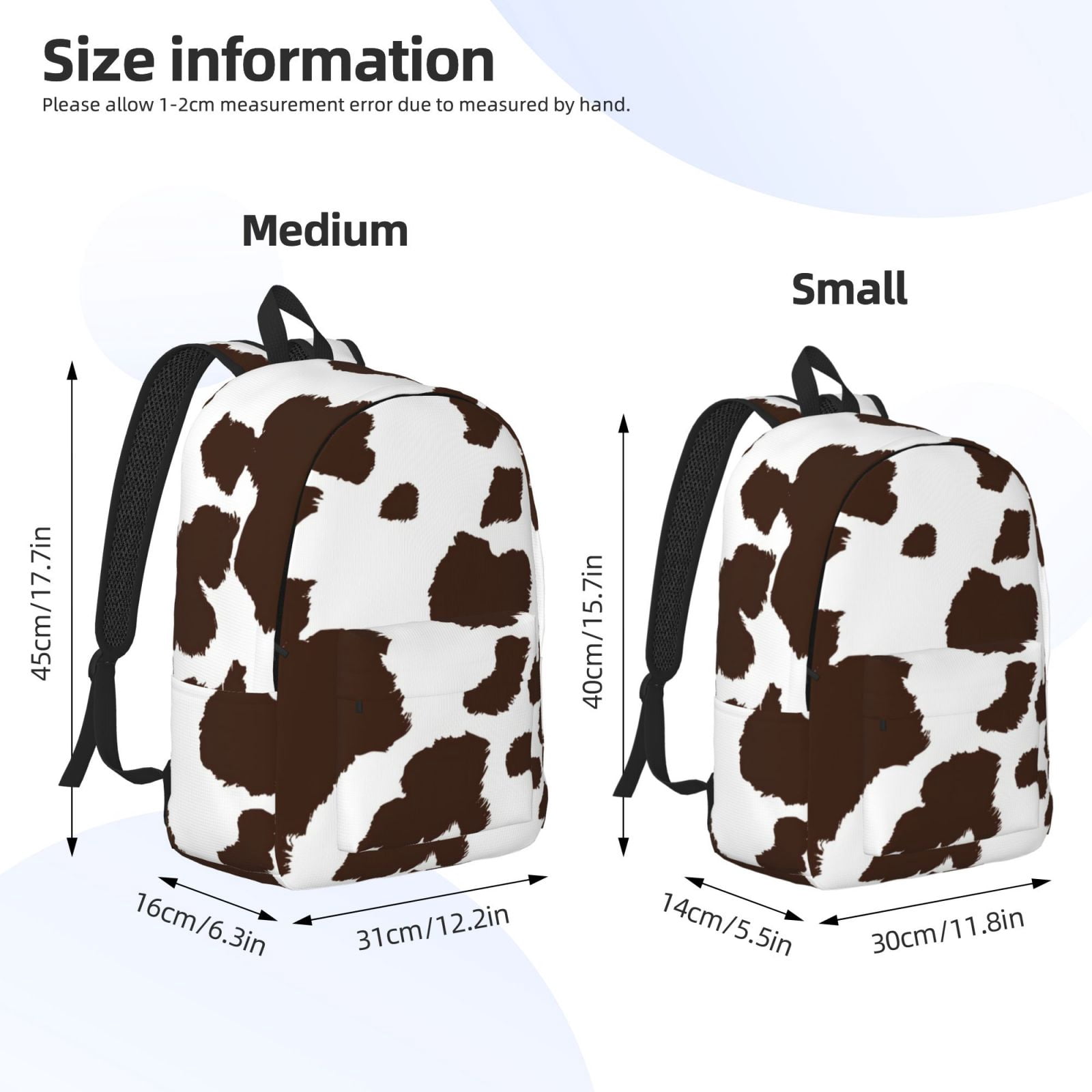 Vsdgher Brown Cow Print Canvas Backpack Travel Rucksack Unisex Knapsack 15.7/17.7Inch Laptop Backpack for Work,College -Medium