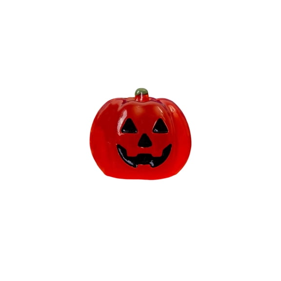 Glow-in-the-Dark Mini Pumpkin Ornament, Molded Polymer Jack-O-Lantern Figure for Halloween Table Decor, Red