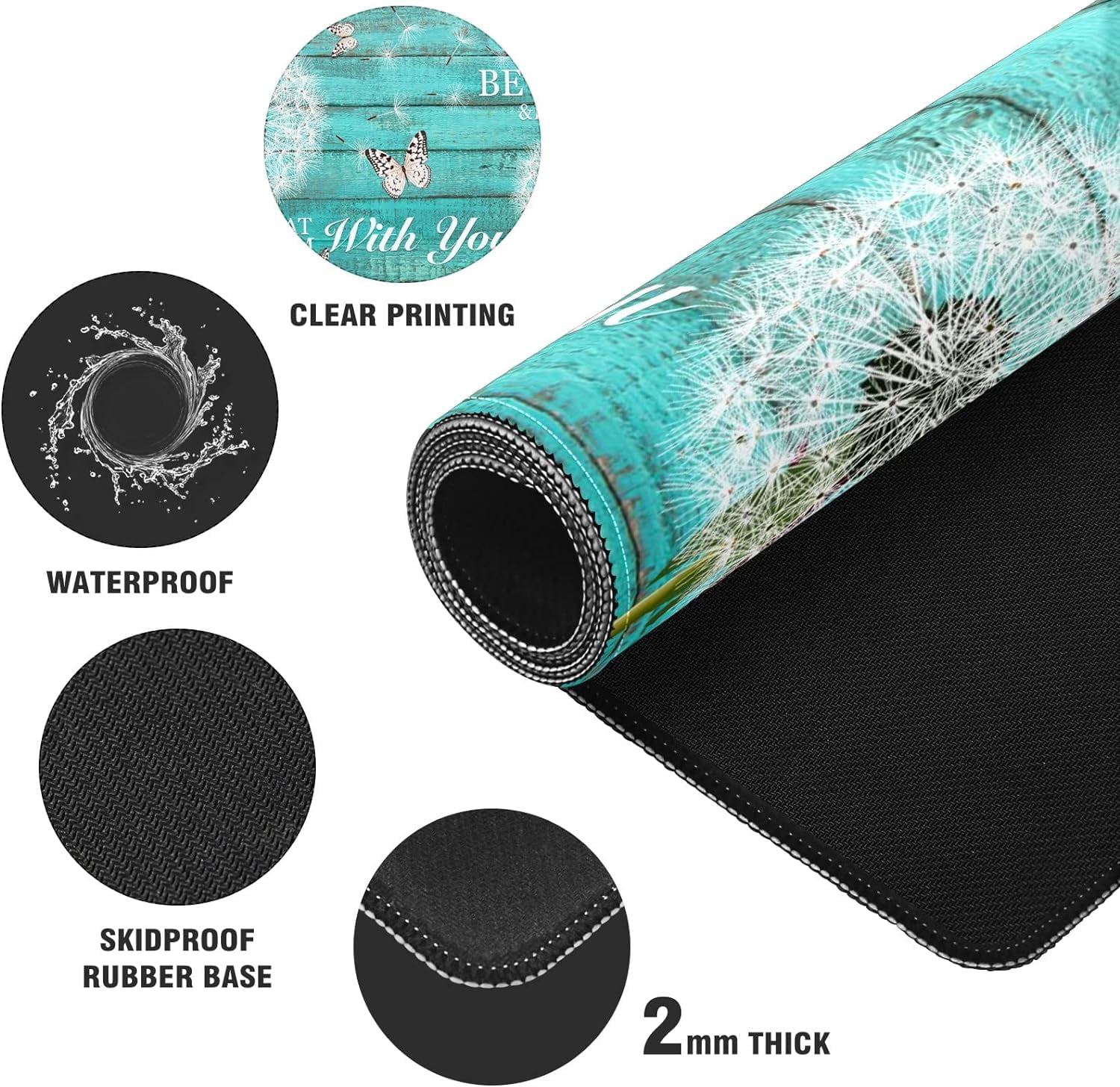 Teal Turquoise Wood Dandelion Desk Mat, Desk Accessory, Cute Workspace, Trendy Workspace, Trendy, 35.4x15.7in Large Gaming Mouse Pad, Cute Desk Topper, Pretty Desk Pad